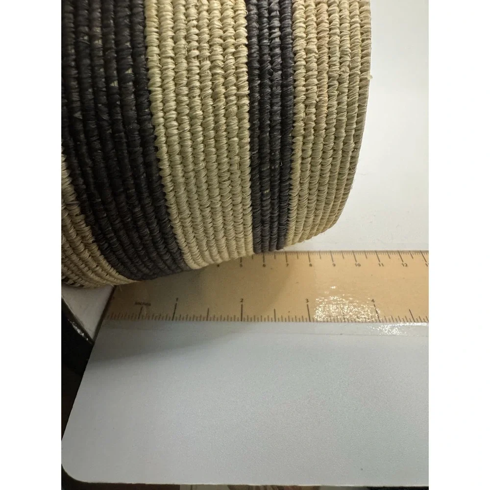 Handwoven Coiled Striped Basket Natural Fiber Boho Tribal Decor Brown Beige 7.5